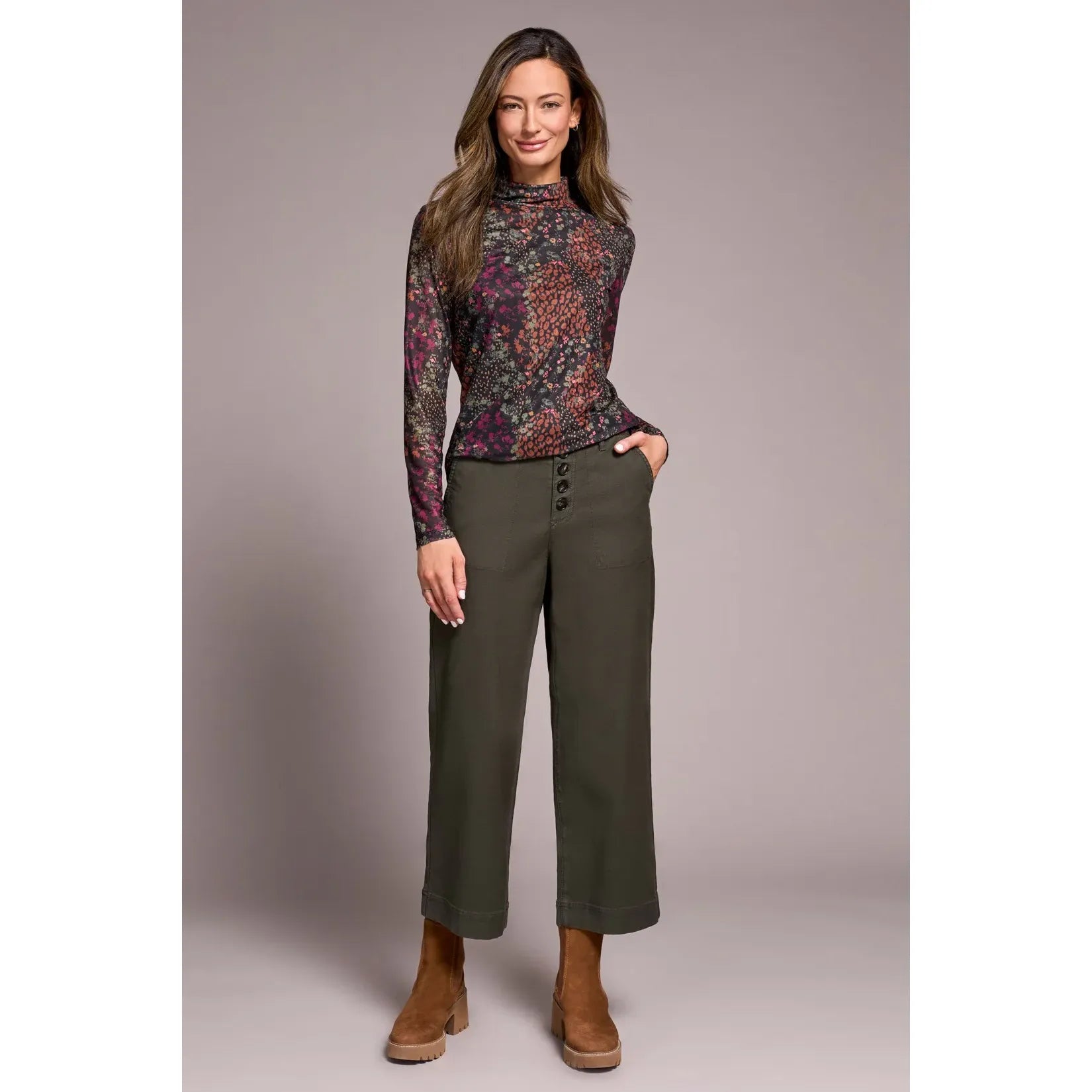 Slub Cotton Strtech Sophia Curvy Wide Leg Jeans | Spruce