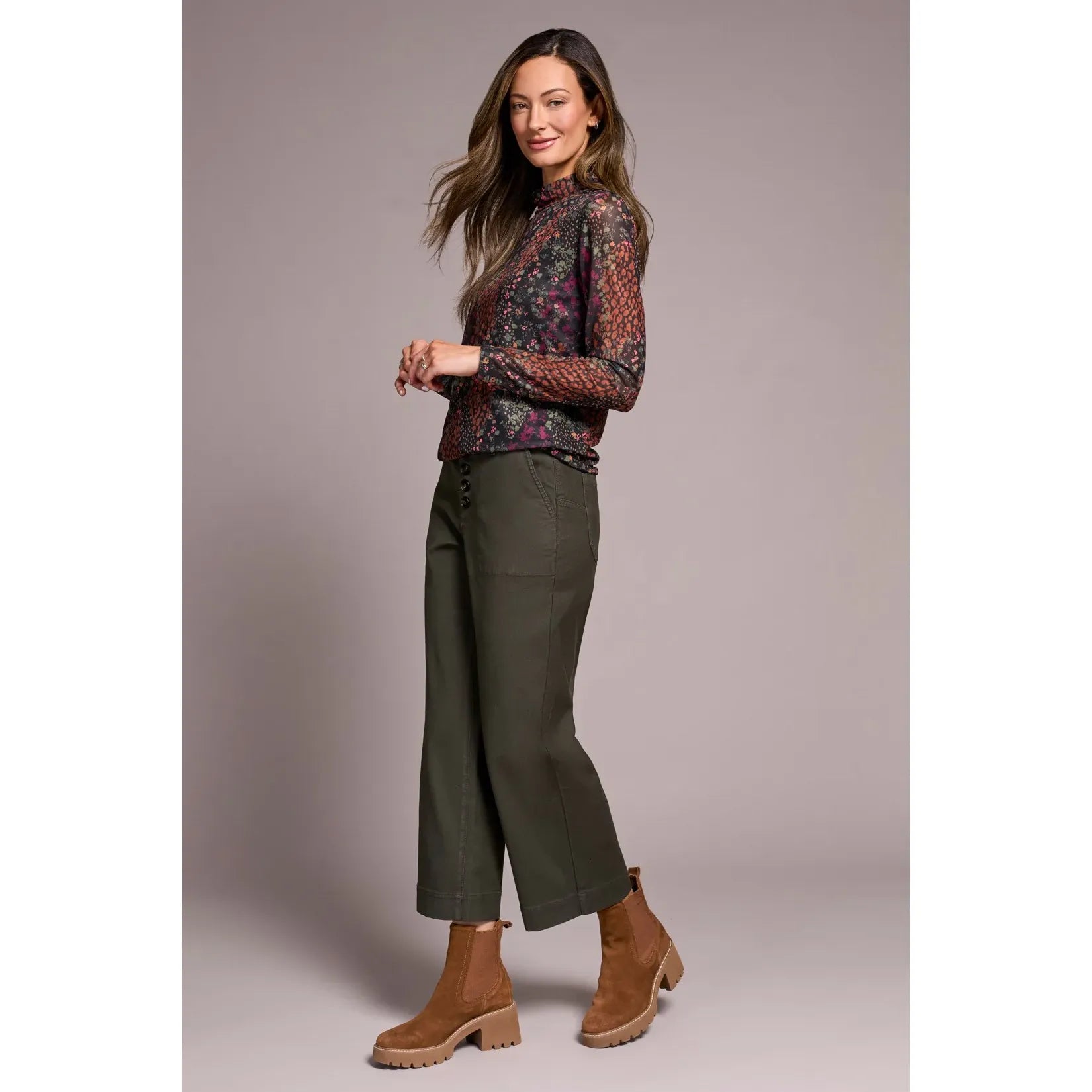 Slub Cotton Strtech Sophia Curvy Wide Leg Jeans | Spruce