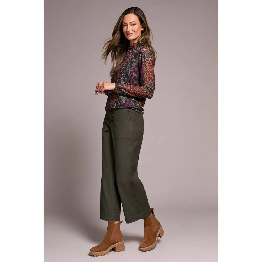 Slub Cotton Strtech Sophia Curvy Wide Leg Jeans | Spruce