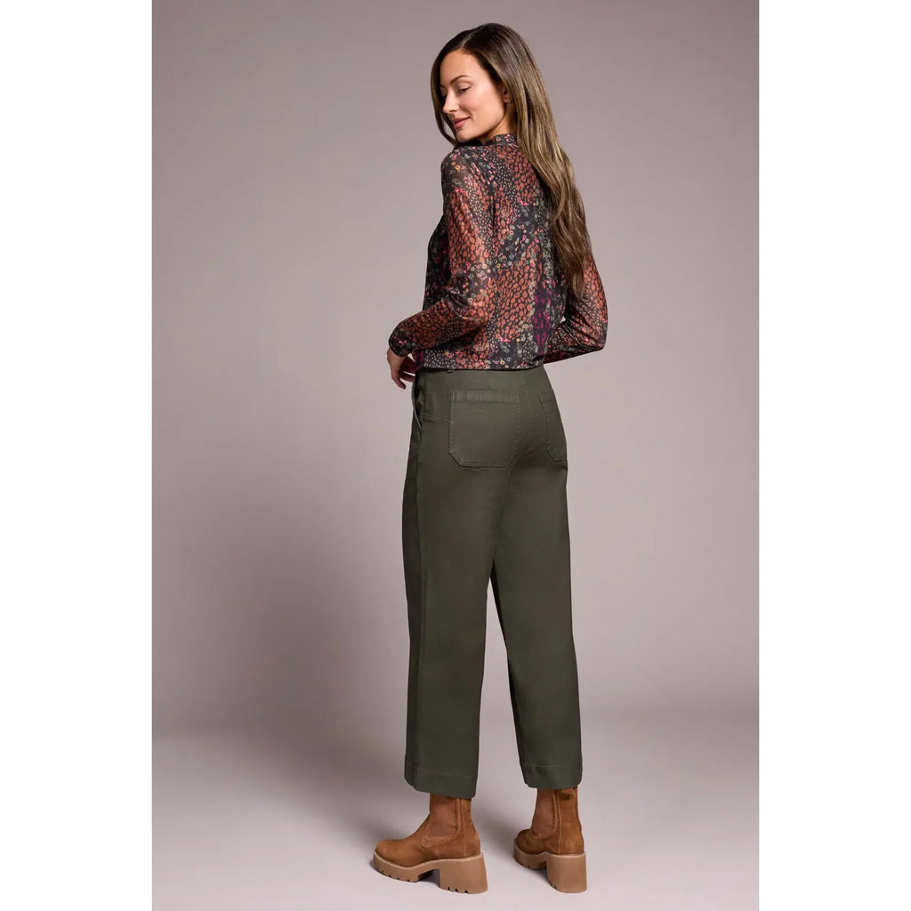 Slub Cotton Strtech Sophia Curvy Wide Leg Jeans | Spruce