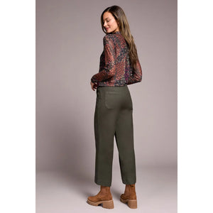 Slub Cotton Strtech Sophia Curvy Wide Leg Jeans | Spruce