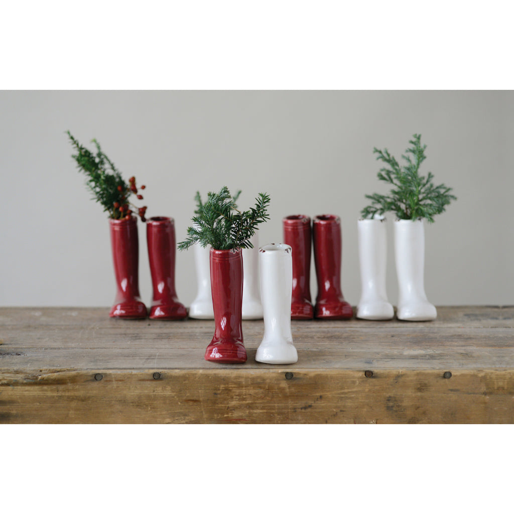 Stoneware Boot Vase w/Distressed Finish