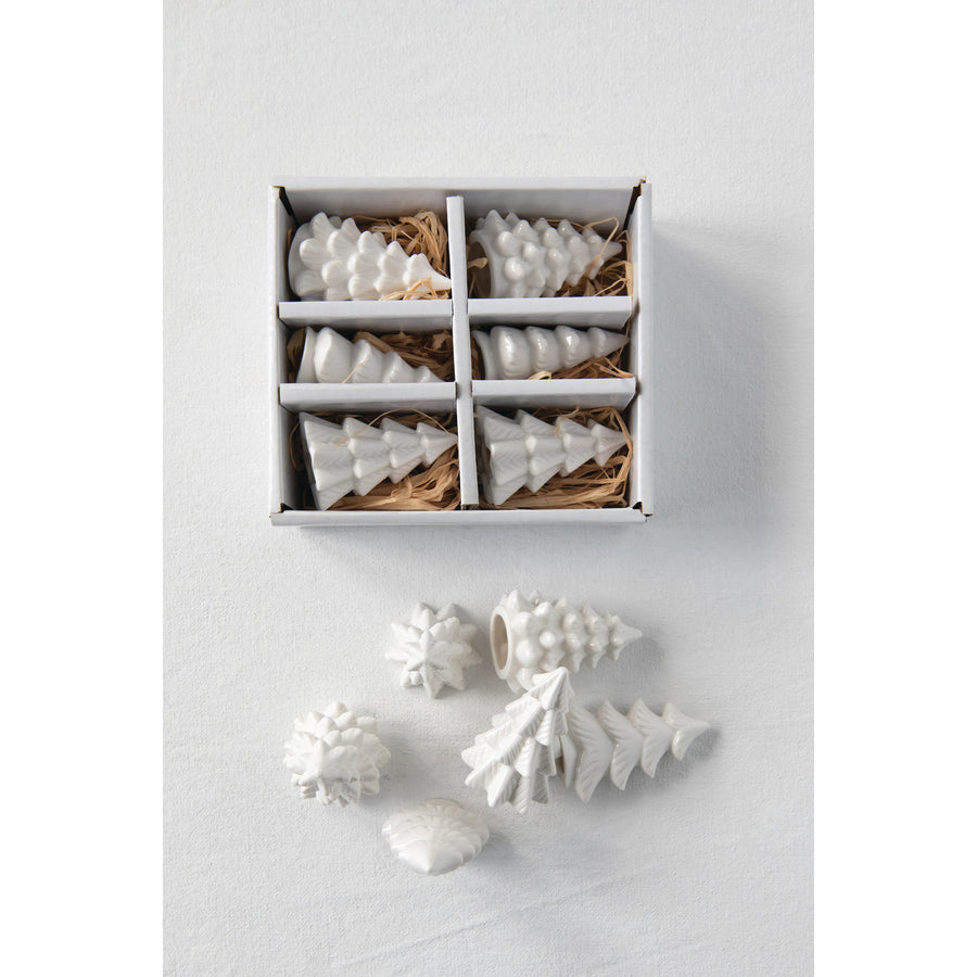 S/6 Boxed White Stoneware Trees
