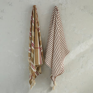 Red & Cream Striped Throw w/Tassels