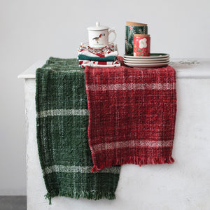 Green Table Runner w/Stripes & Fringe