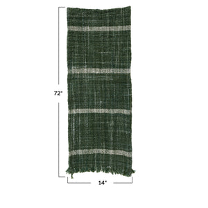 Green Table Runner w/Stripes & Fringe