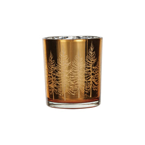 Mercury Glass Tealight/Votive Holder w/Laser Etched Trees,| Gold Finish