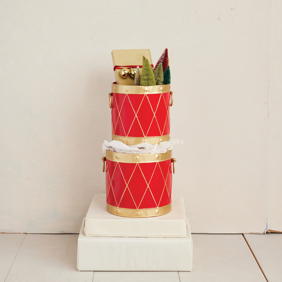 Metal Drum Shaped Bucket w/Handles