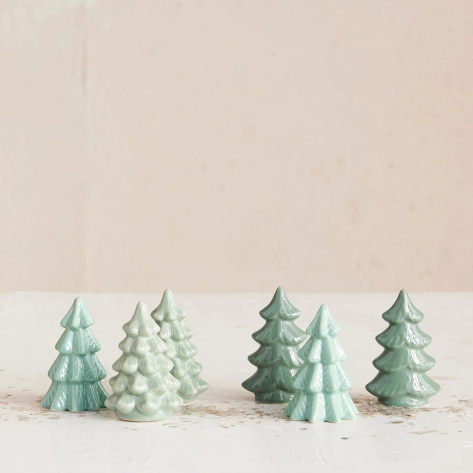 S/6 Boxed Stoneware Trees | Green