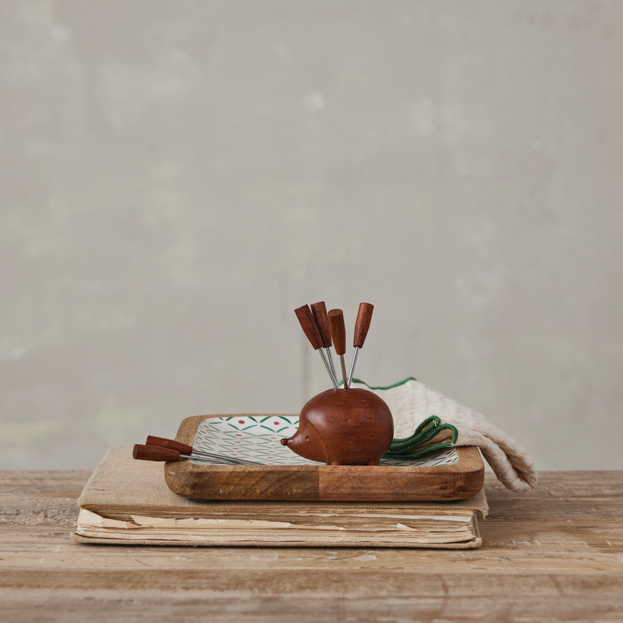 S/7 Wood Hedgehog Shaped Holder w/Appetizer Picks