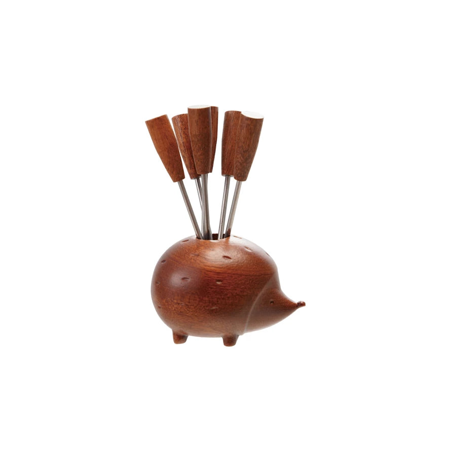 S/7 Wood Hedgehog Shaped Holder w/Appetizer Picks