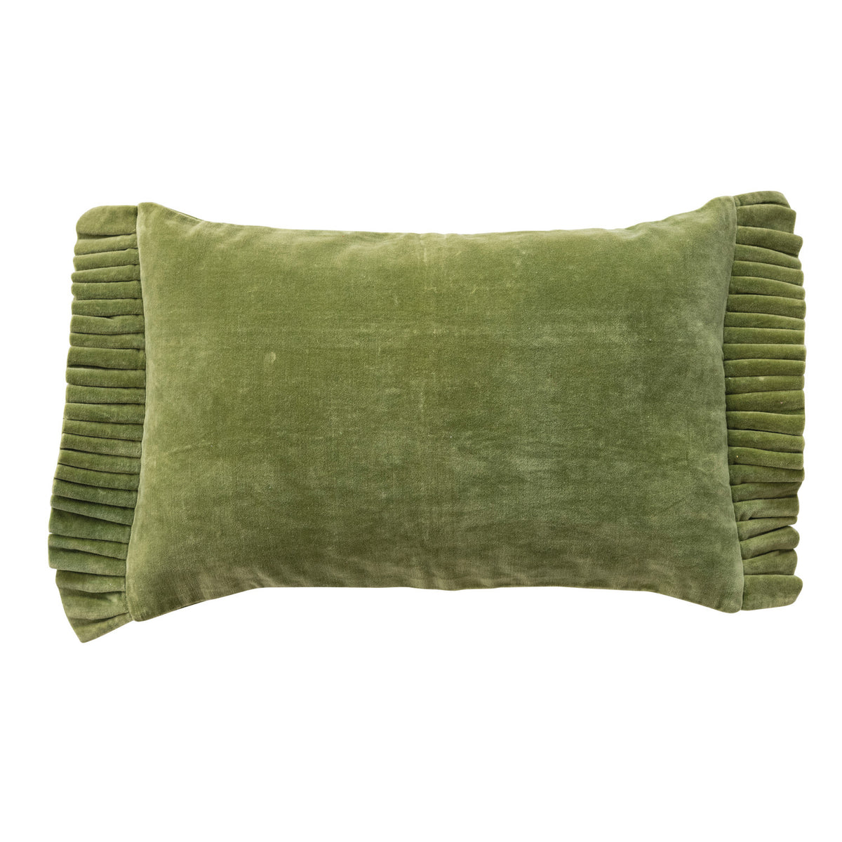 Velvet Ruffle Lumbar Pillow | Moss Green
