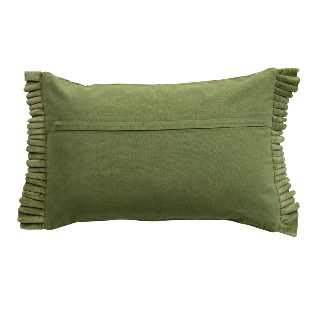 Velvet Ruffle Lumbar Pillow | Moss Green