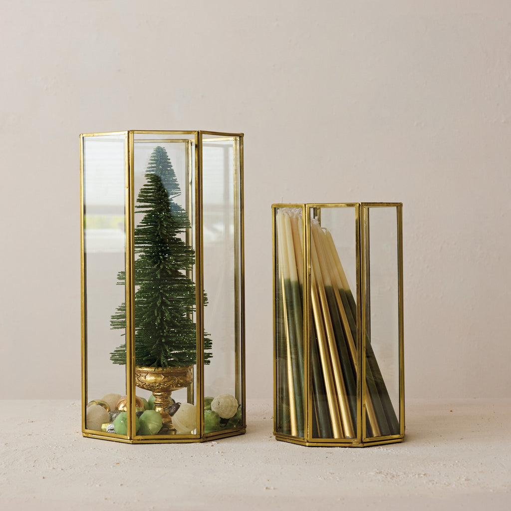 Antique Brass & Glass Display Vessel