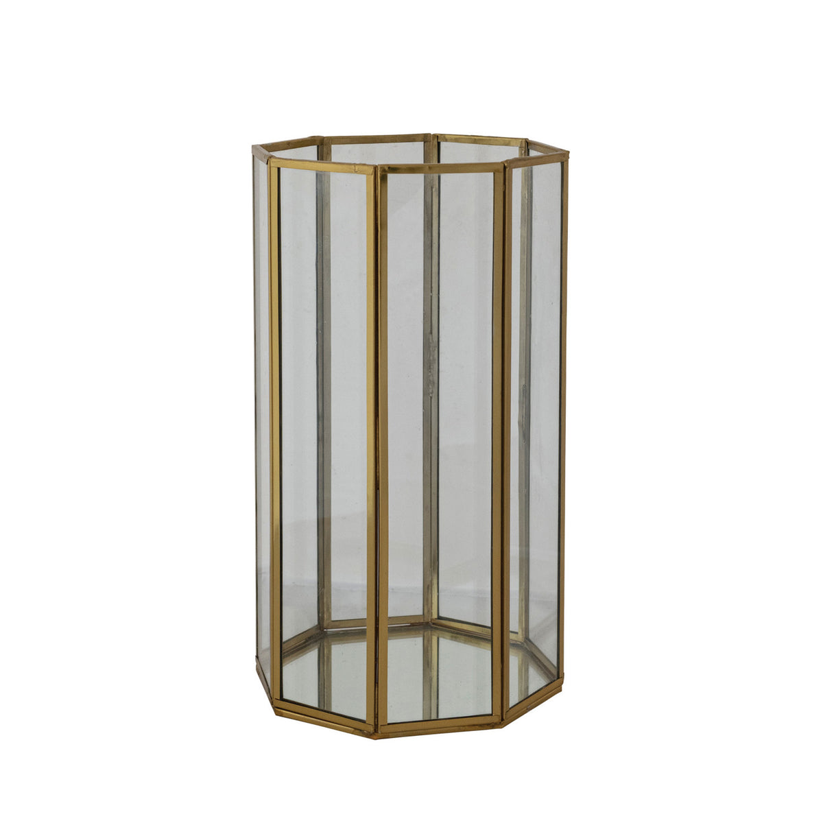 Antique Brass & Glass Octagonal Container