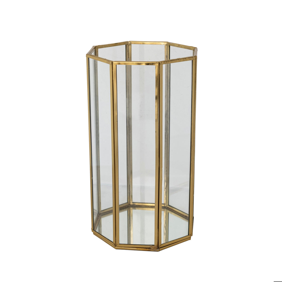 Antique Brass & Glass Octagonal Container