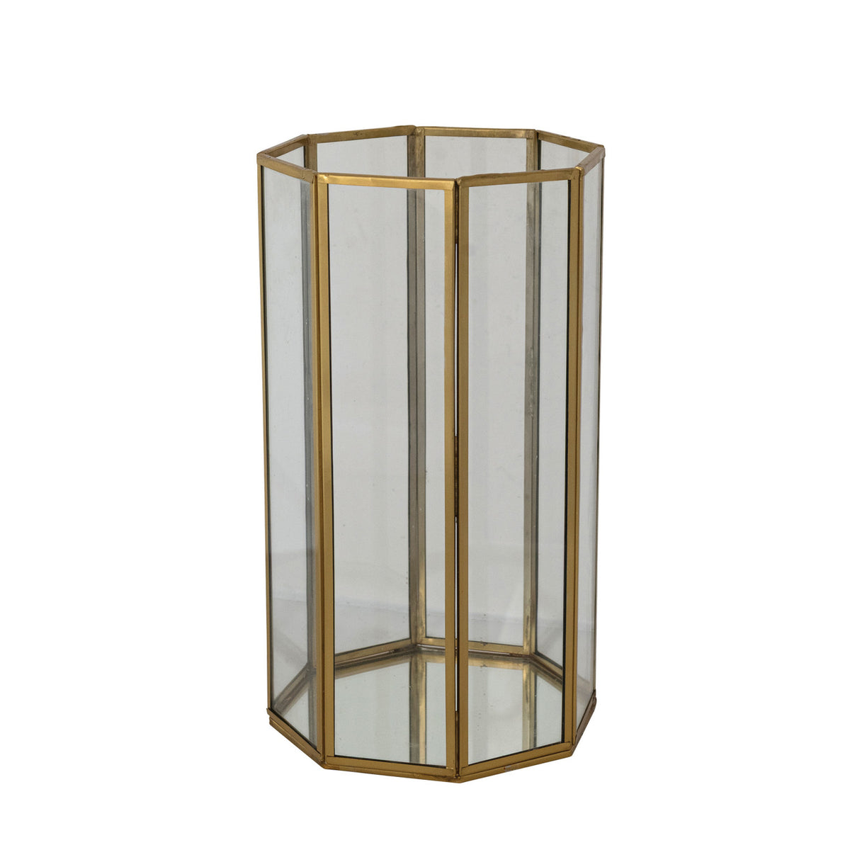 Antique Brass & Glass Octagonal Container