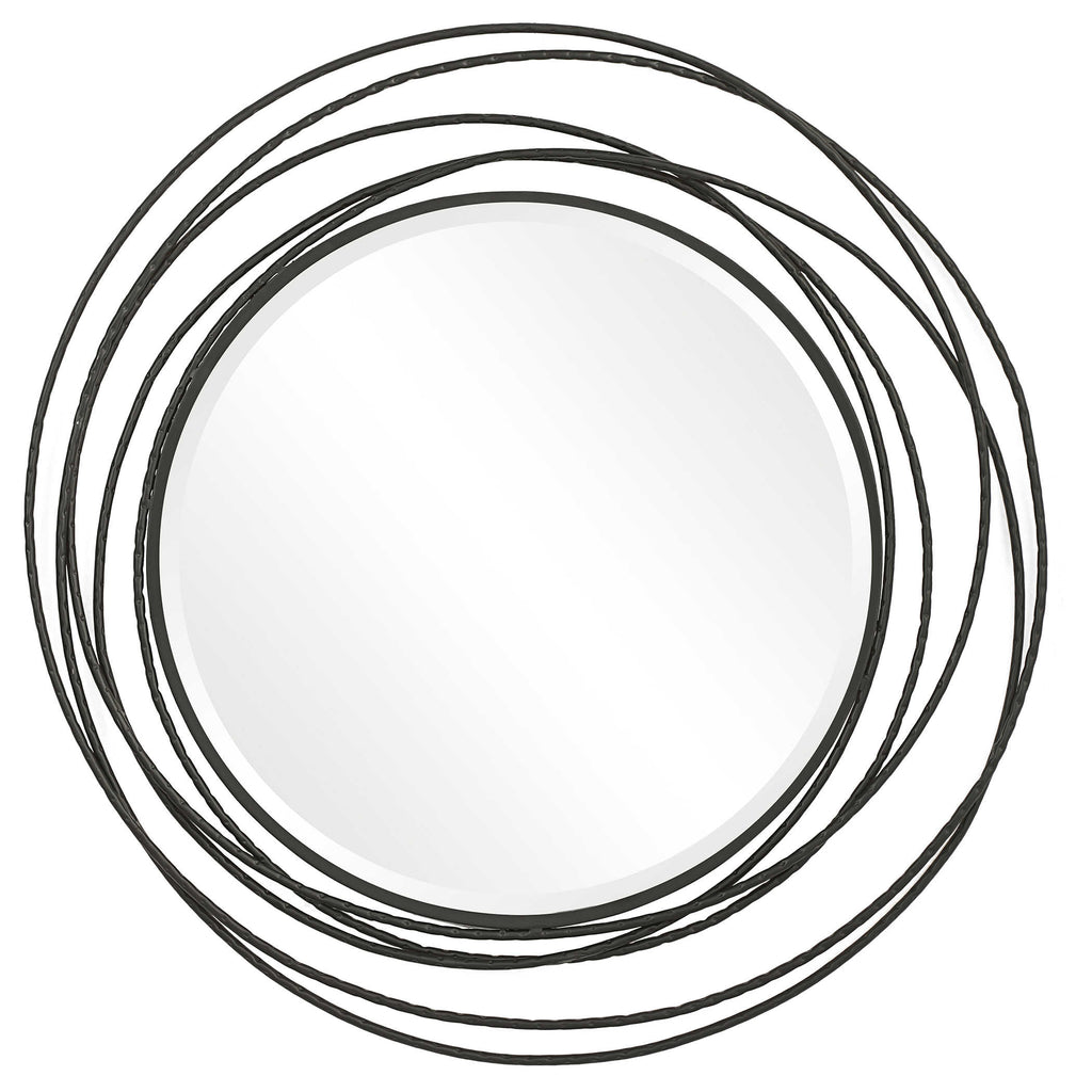 Black Metal Round Whirlwind Mirror