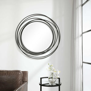 Black Metal Round Whirlwind Mirror