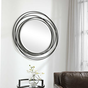 Black Metal Round Whirlwind Mirror