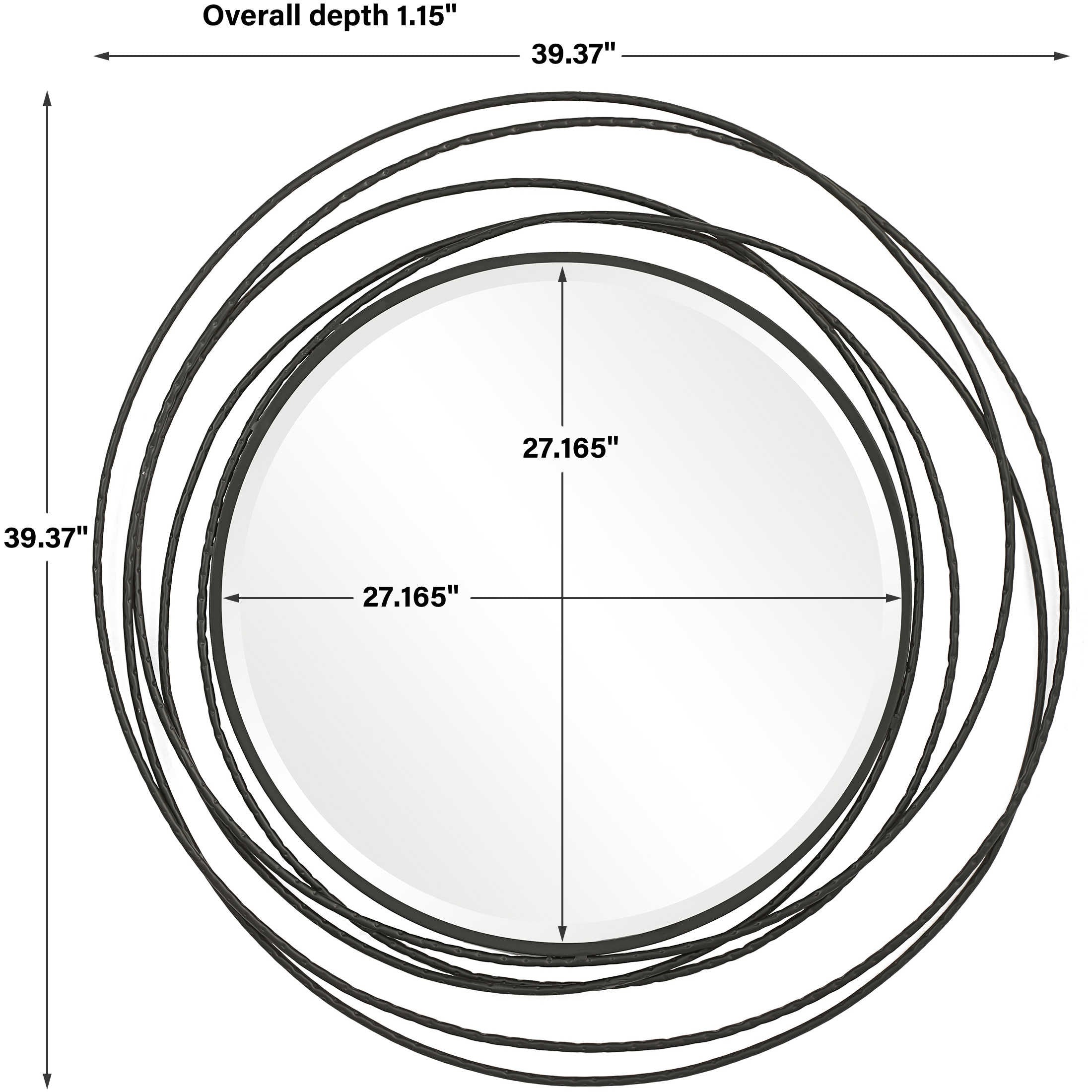 Black Metal Round Whirlwind Mirror