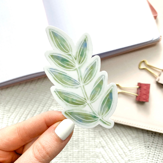 Watercolor Green Leaves Sticker, 3.5x2.75in