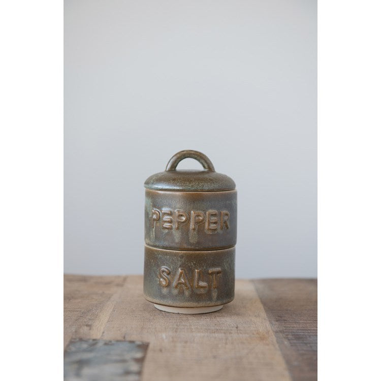 Stoneware Stackable Salt & Pepper Set w/Lid