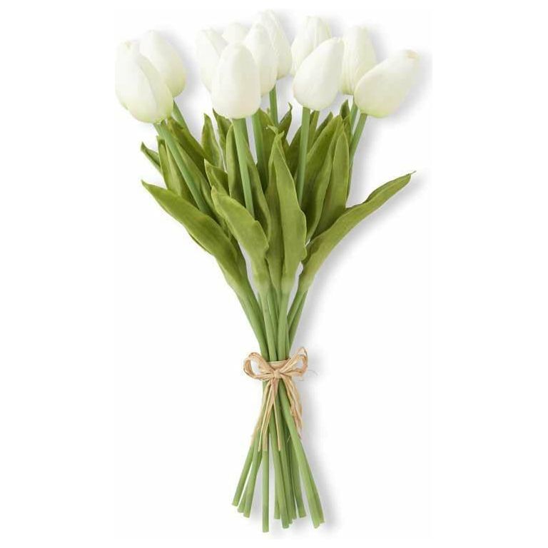 13.5" White Real Touch Mini Tulip Bouquet (12)