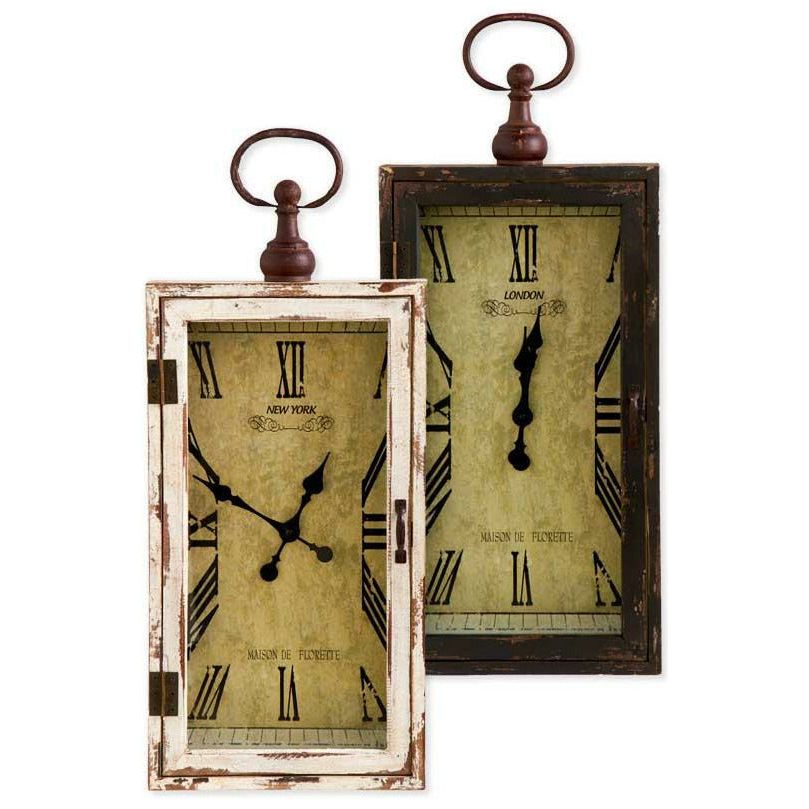 28" Rectangle Wood Assorted Black & White Wall Clocks (2 Styles)