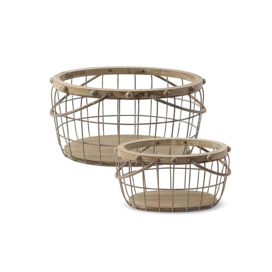 Wood and Wire Nesting Oval Baskets with Beaded Trim