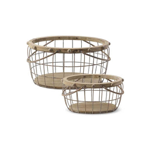 Wood and Wire Nesting Oval Baskets with Beaded Trim