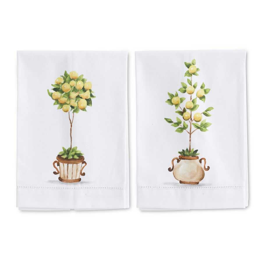Lemon Topiary Handpainted Cotton Guest Towels