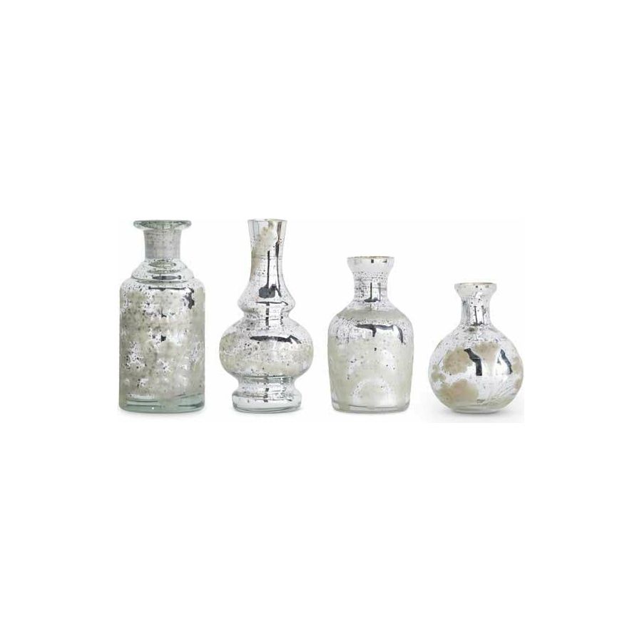 Assorted Small Mercury Glass Bud Vases w/Etching (4 Styles)