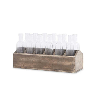 Wood Planter Box With 12 Glass Bottles