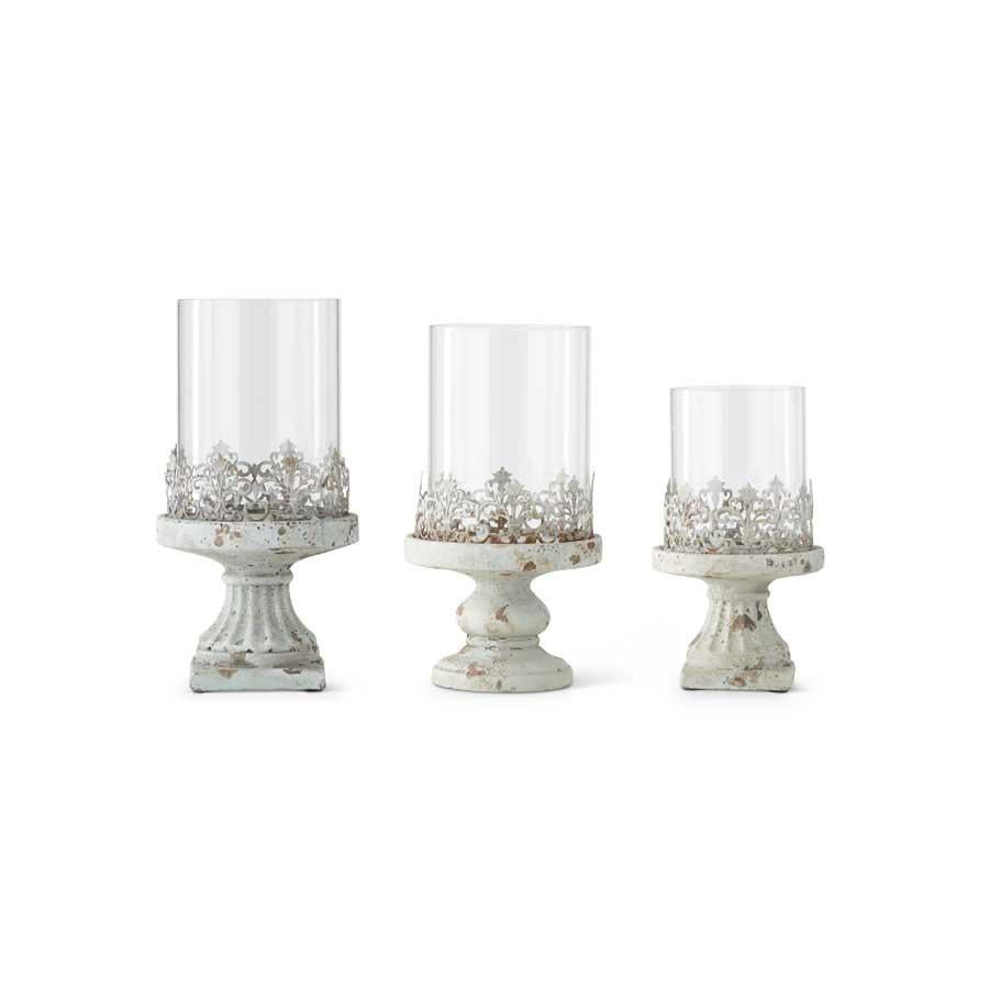 Light Blue Metal Candleholders on Base