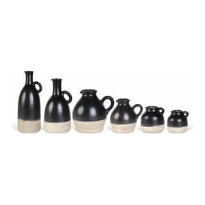 Set of 6 Black Ceramic Assorted Pitchers & Jugs w/Tan Base (Grad Sizes)