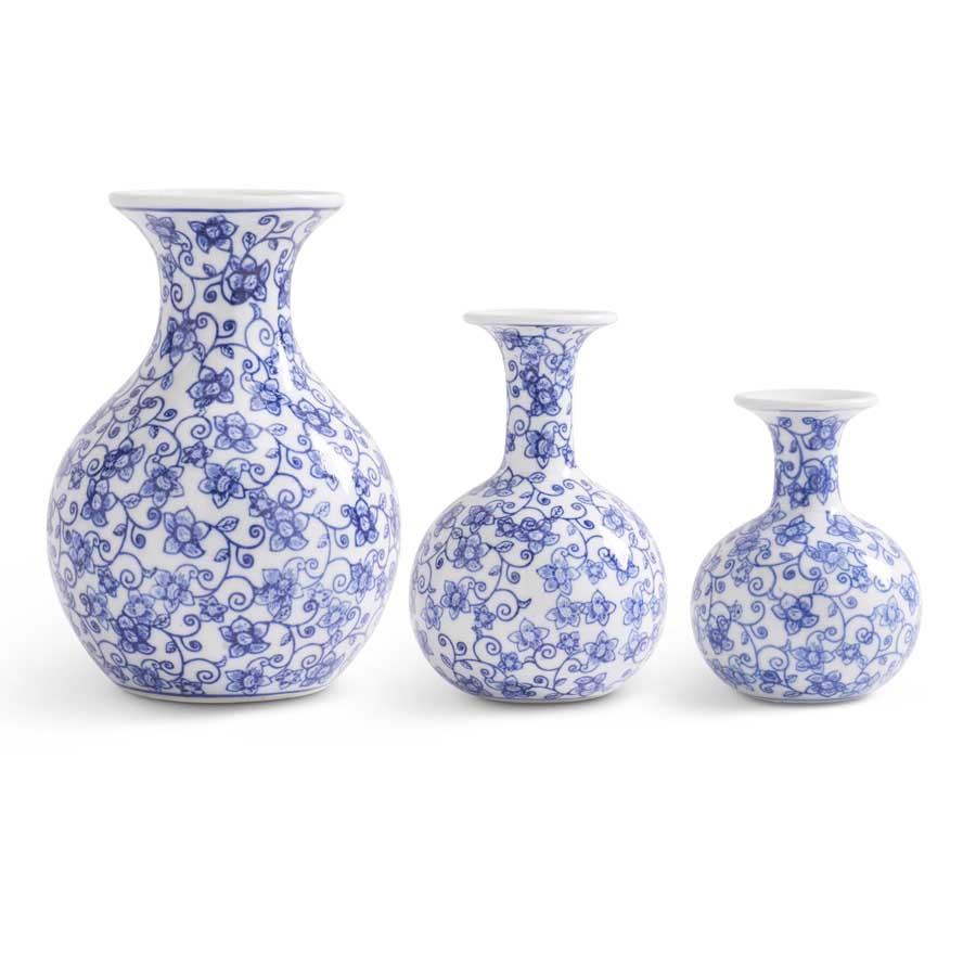 Blue and White Porcelain Chinoiserie Bud Vases