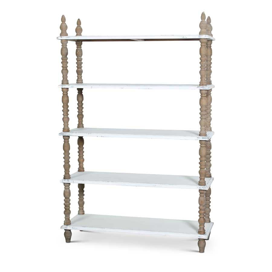 Wood Bookshelf w/5 Distressed White Shelves