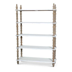 Wood Bookshelf w/5 Distressed White Shelves