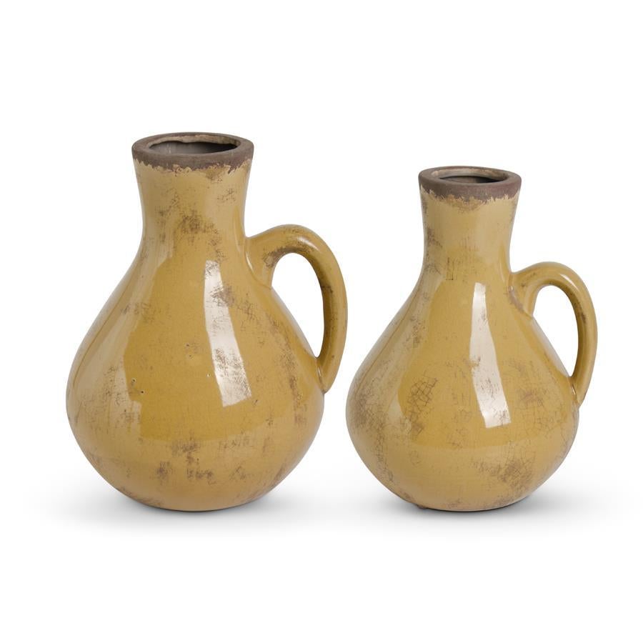 Crackled Butterscotch Glazed Terracotta Jugs w/Handles