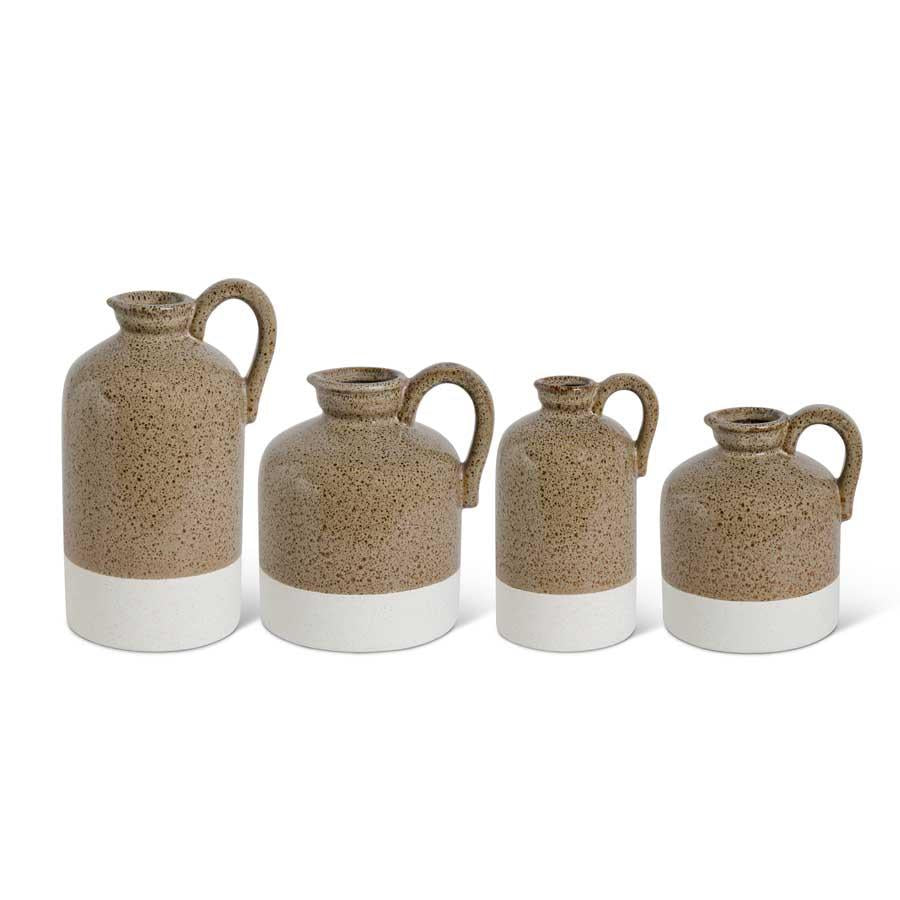 Tan Speckled Ceramic Jugs w/Ivory Base