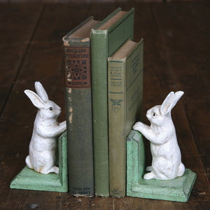 Bunny Bookends  White Cast Iron