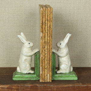 Bunny Bookends  White Cast Iron