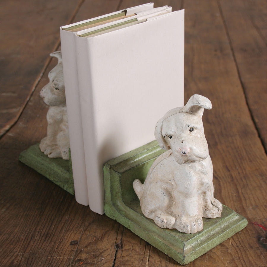 White Puppy Bookends | Cast Iron