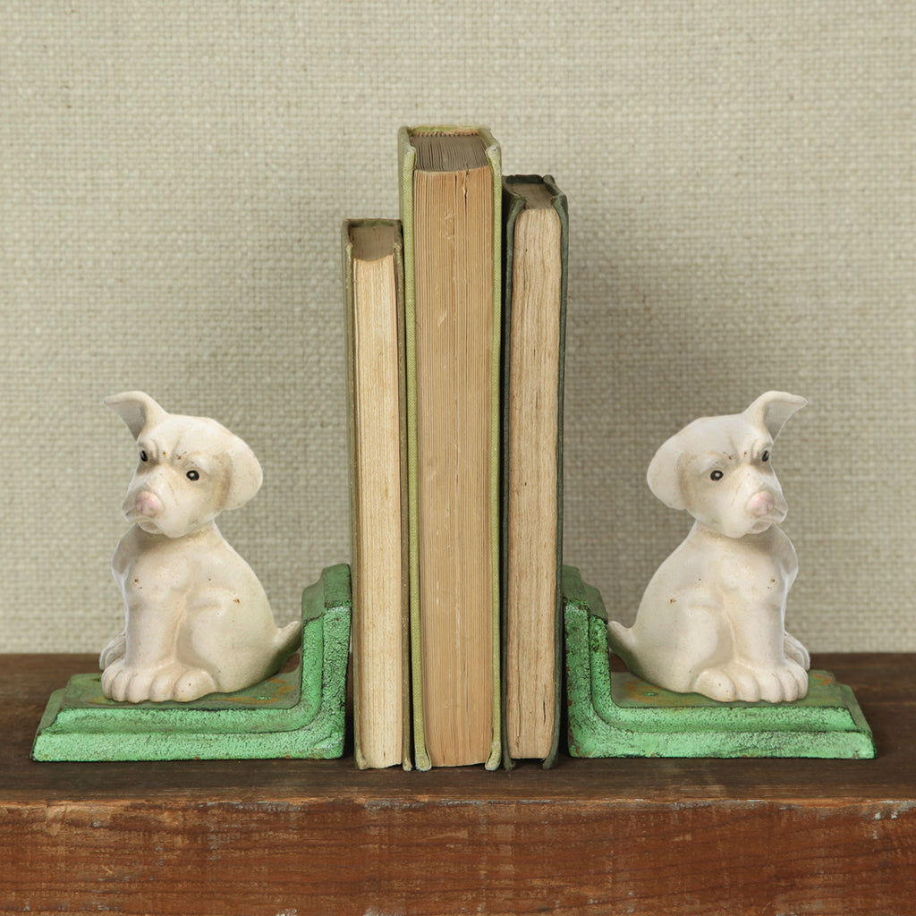 White Puppy Bookends | Cast Iron