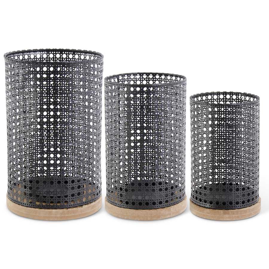 Dark Metal Hole Punched Hurricanes w/Wood Base