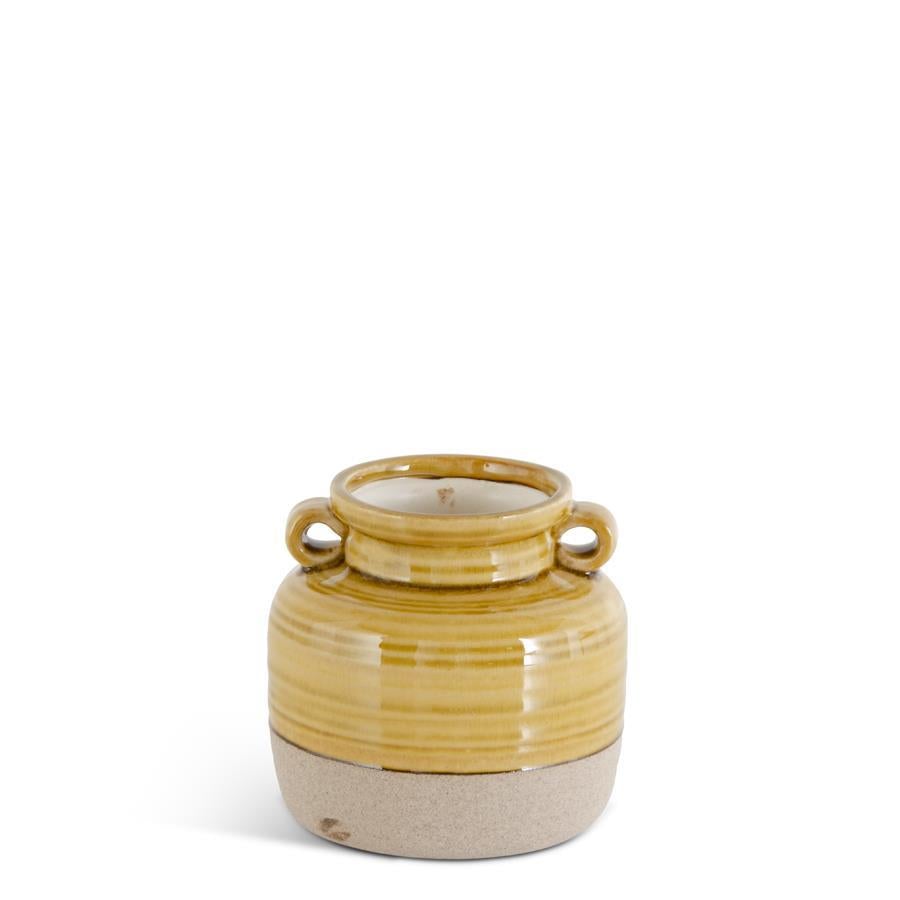 Butterscotch Ceramic Double Handled Pot w/Unglazed  Bottom