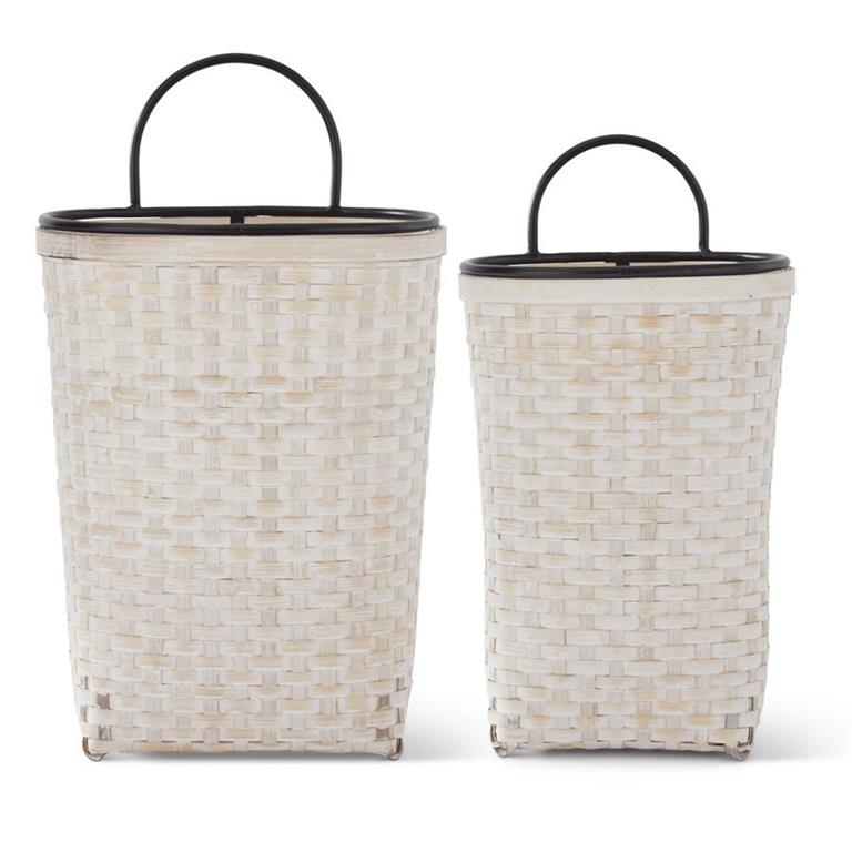 Whitewashed Woven Bamboo Nesting Wall Baskets