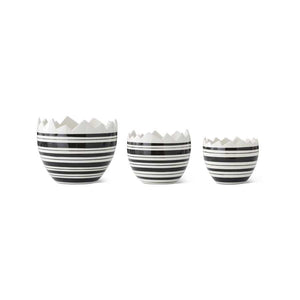 Black and White Striped Ceramic Egg Candy Dishes
