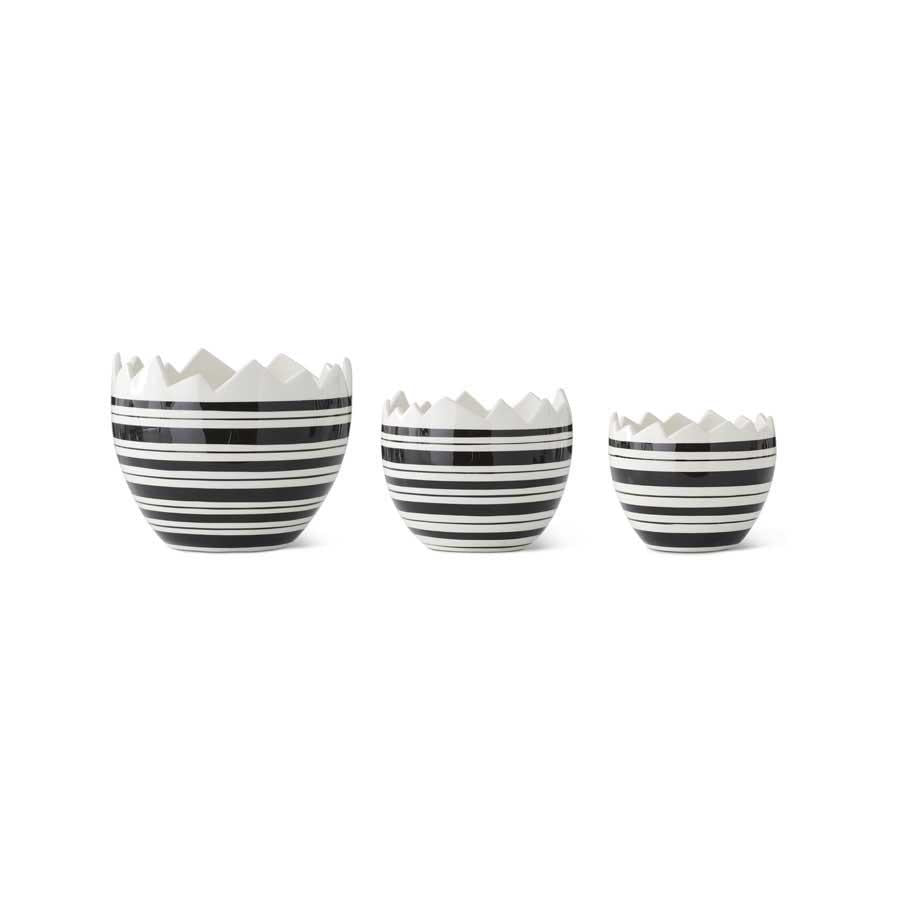 Black & White Striped Ceramic Egg Candy Dishes